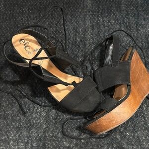 TC Black Wedge Sandals with Ankle Strap